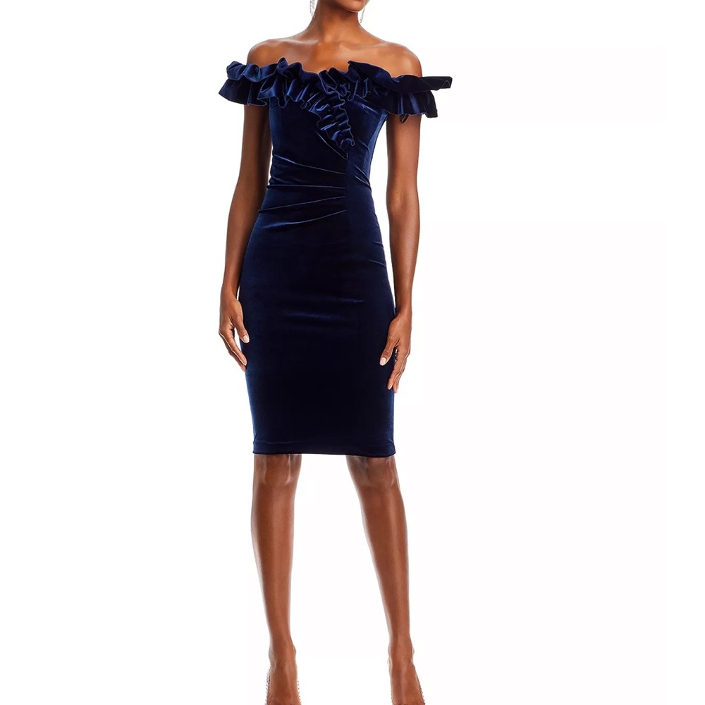 Aqua Velvet Ruffle Dress - Picture 2 of 7